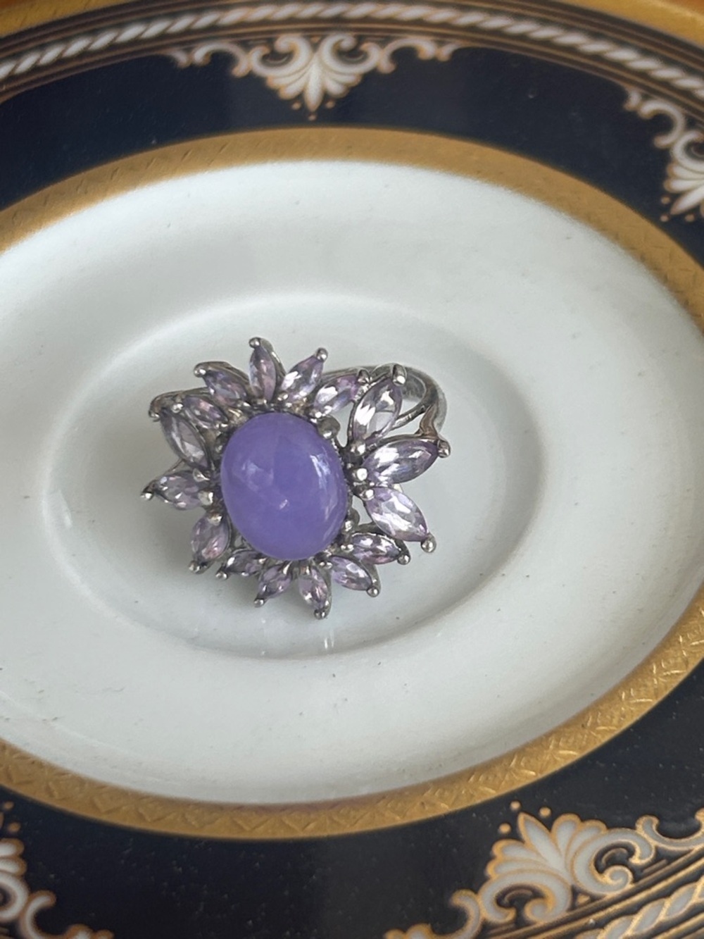Vintage Lavender Jade & Amethyst Floral Ring